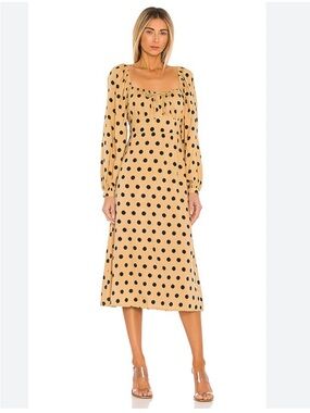 Revolve x Faithfull the Brand Beige Midi Dress with Black Polka Dots